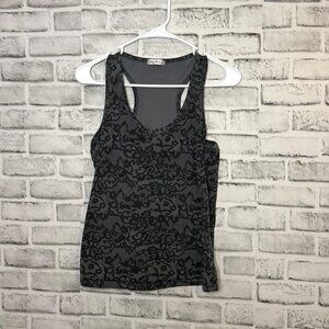 Allen Allen Grey Black floral design sleeveless tank top women's size S